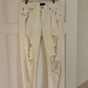 Abercrombie & Fitch White Distressed Low Rise Boyfriend Jeans